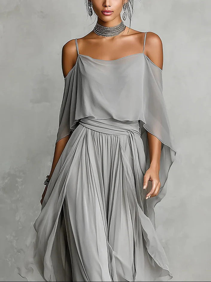 Isabela - Conjunto Fluido Gris Con Top de Tirantes y Pantalón Ligero