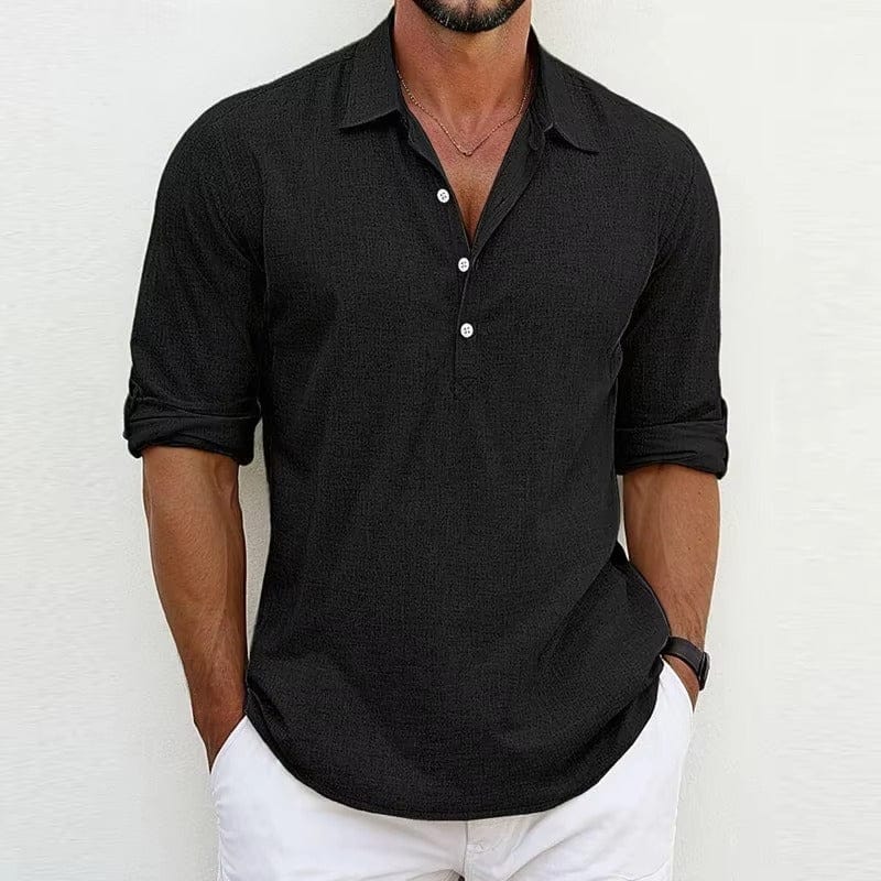 Camisa Popover de Algodón y Lino