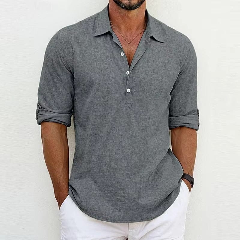 Camisa Popover de Algodón y Lino