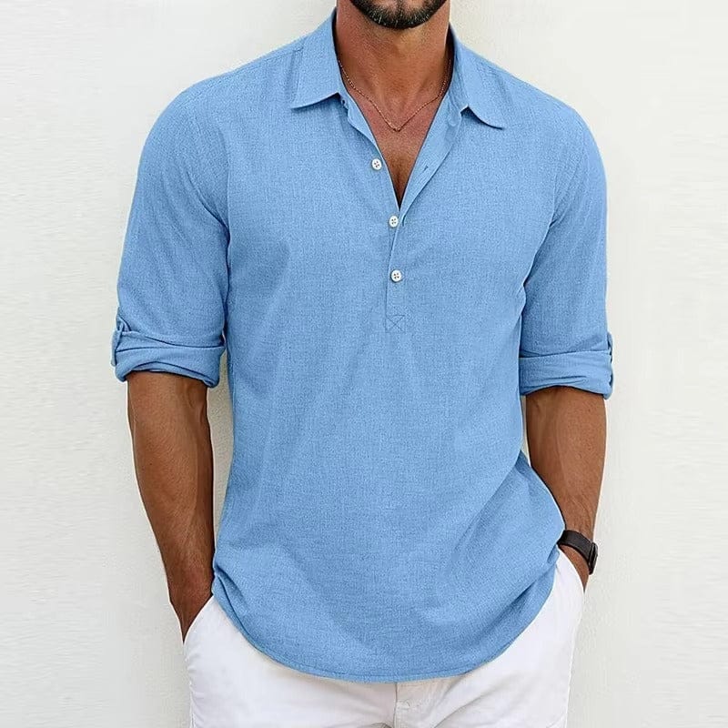 Camisa Popover de Algodón y Lino