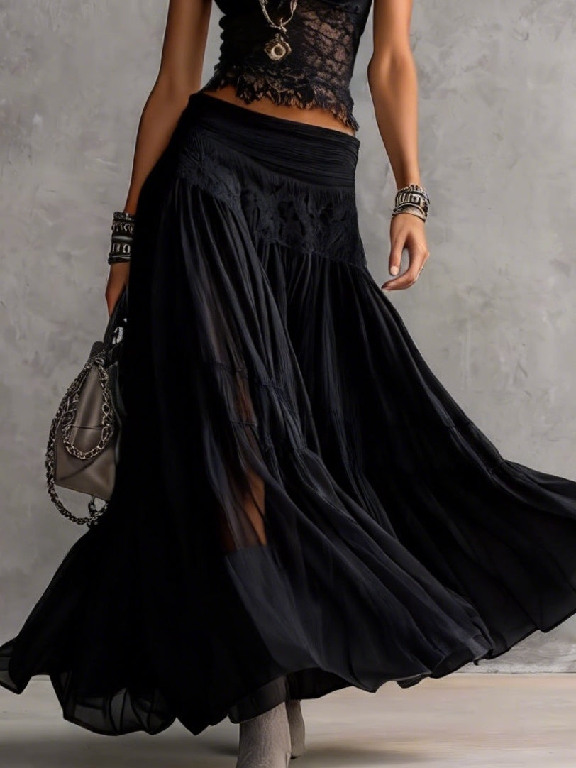 Conjunto Elegante de Encaje y Falda Maxi
