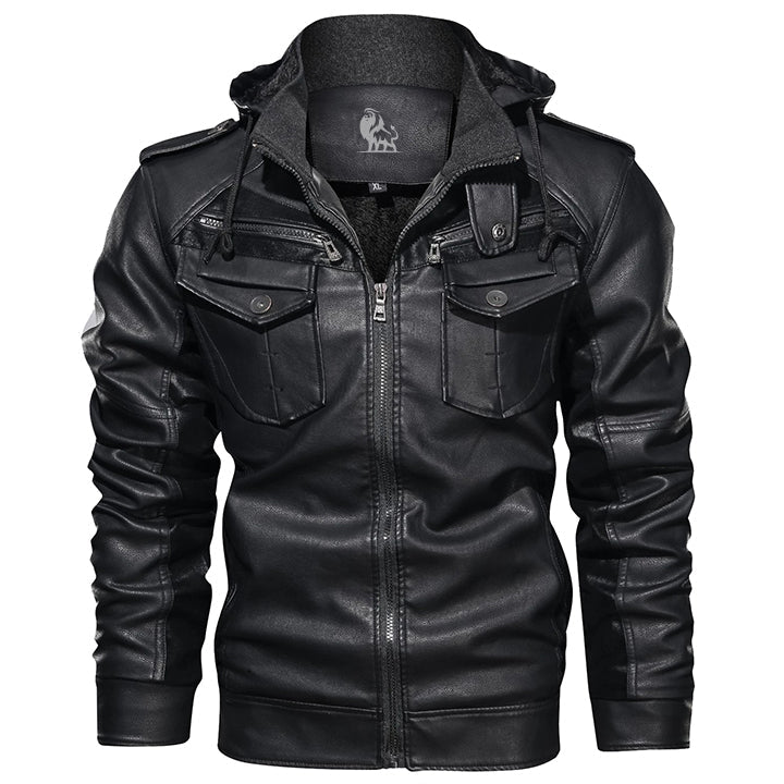 Chaqueta de Cuero Titan con Capucha Desmontable