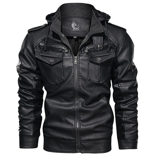 Chaqueta de Cuero Titan con Capucha Desmontable