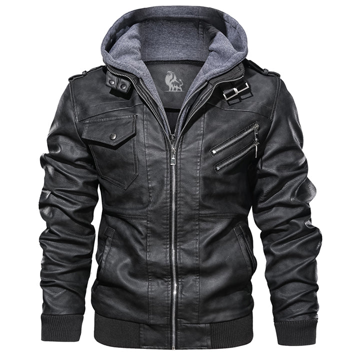 Chaqueta de Cuero Salvador con Capucha Desmontable