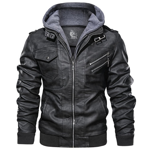 Chaqueta de Cuero Salvador con Capucha Desmontable