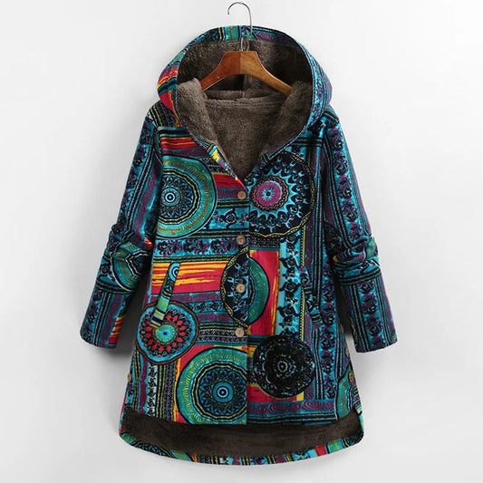 ZARINA - Chamarra Vintage de Patchwork con Forro Polar para Mujer