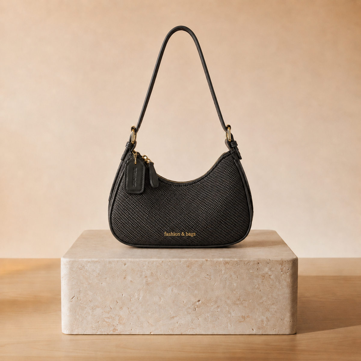 Bolso Mini Baguette Saffiano con Charm Dorado