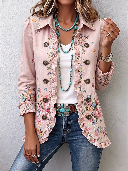 Soledad | Chamarra Floral con Olanes y Botones