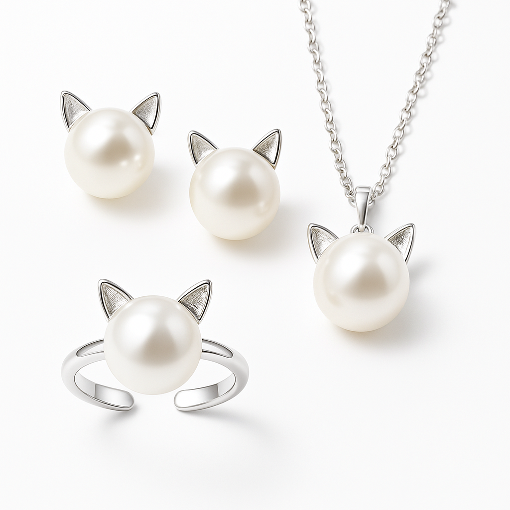 Conjunto Collar de Perla con Gato