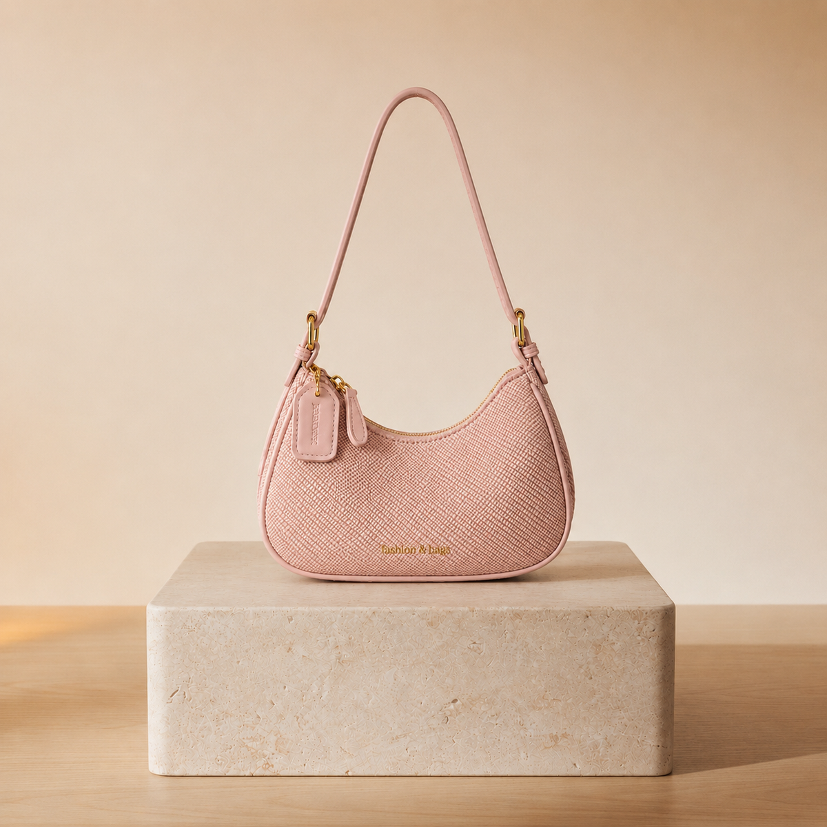 Bolso Mini Baguette Saffiano con Charm Dorado