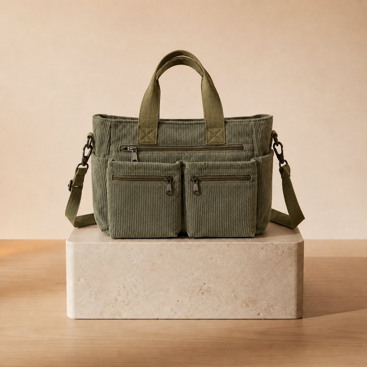 Bolso Tote Bag de Pana con Múltiples Bolsillos