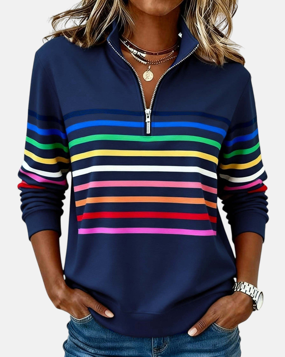Jeanette | Sudadera de Rayas con Cuello Cremallera