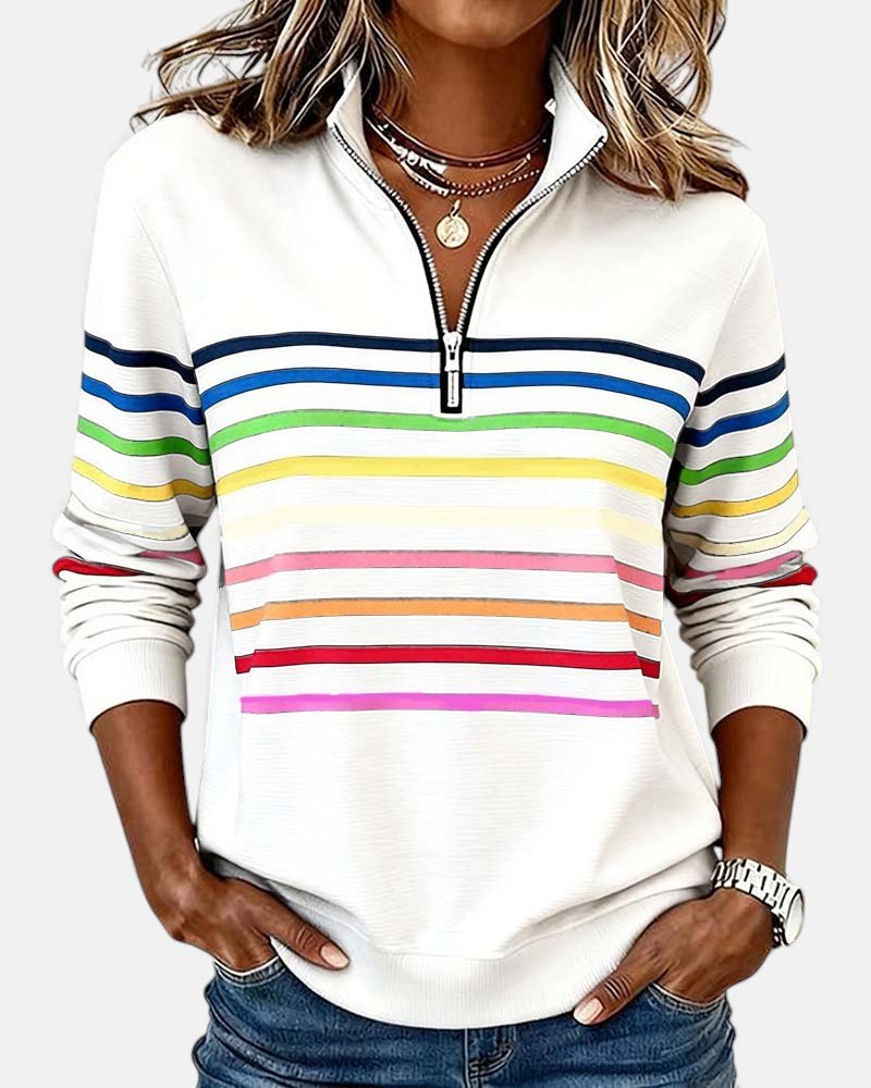 Jeanette | Sudadera de Rayas con Cuello Cremallera