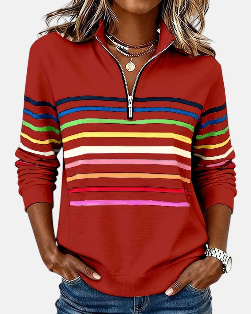 Jeanette | Sudadera de Rayas con Cuello Cremallera