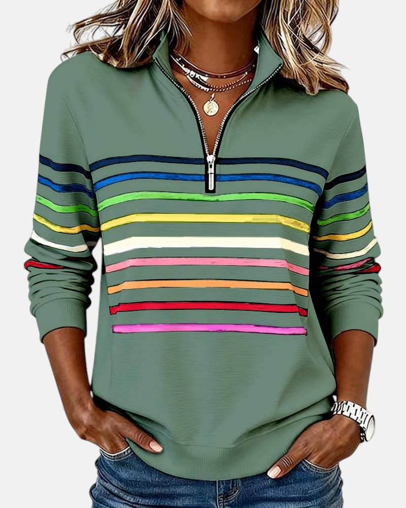 Jeanette | Sudadera de Rayas con Cuello Cremallera